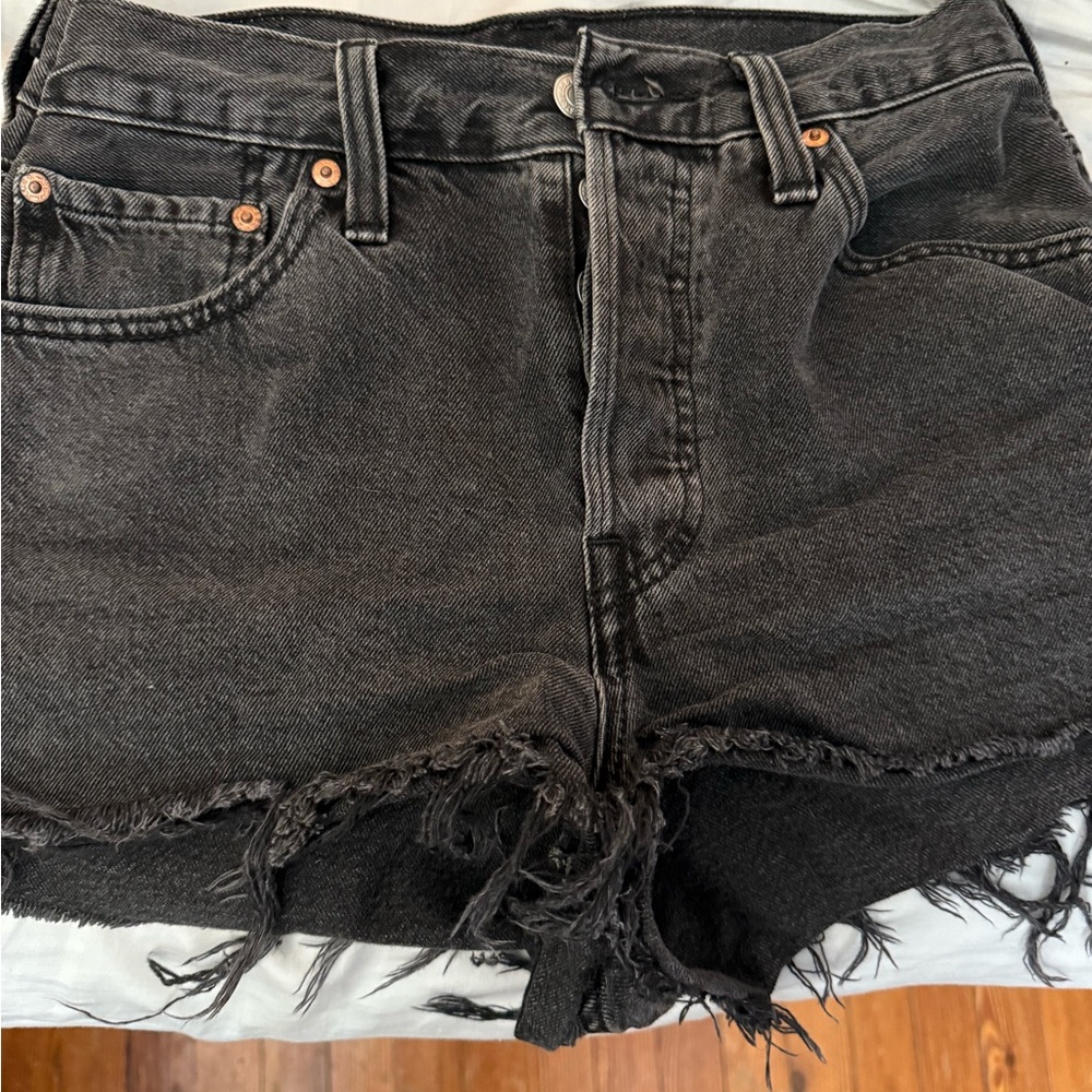 Levi's Black Jean Shorts Distressed Raw Hem